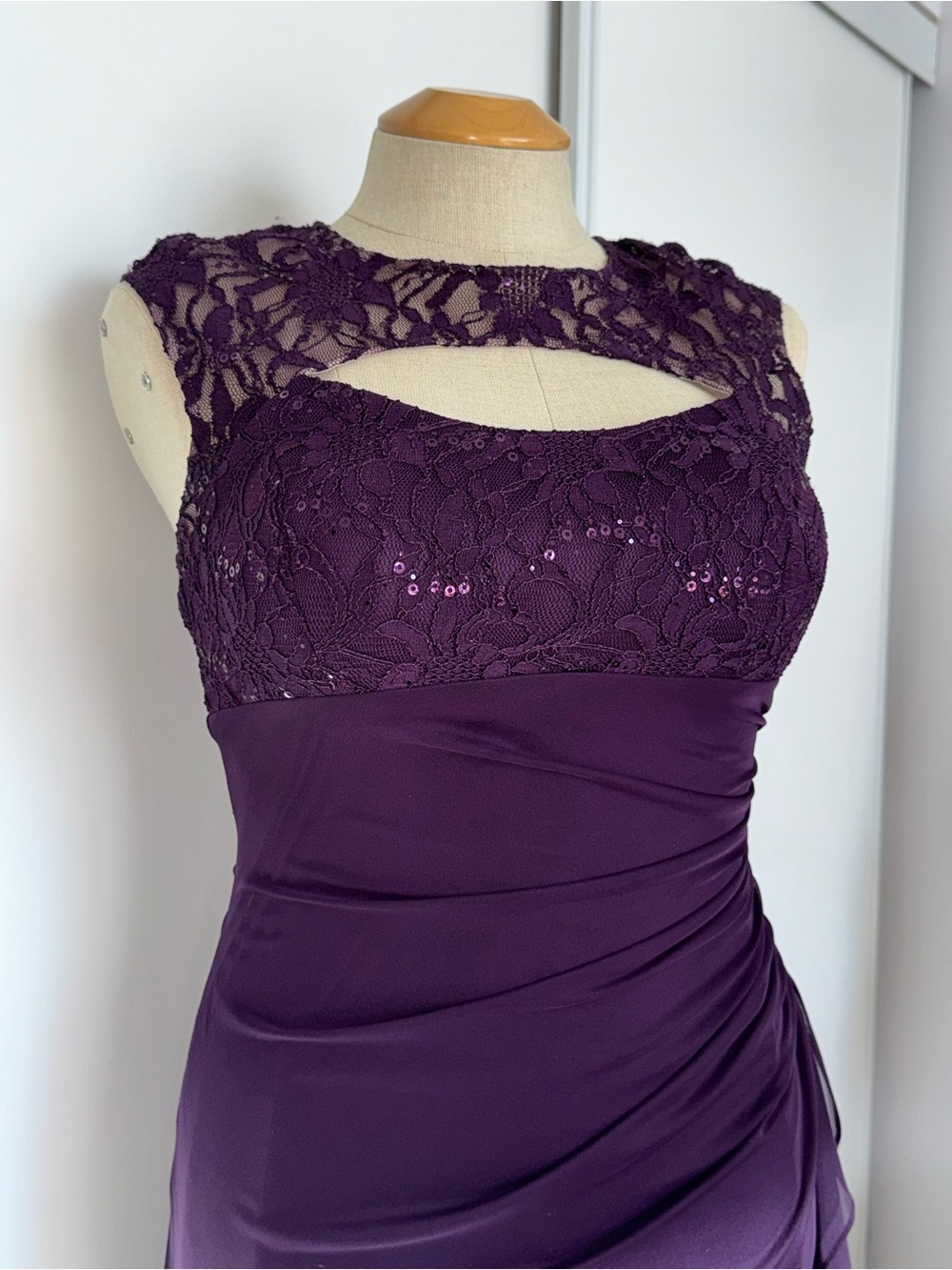 Betsy Adam Lace Sequins Purple Midi Dress